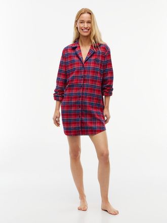 Tommy Hilfiger Womens Plaid Flannel Sleep Dress - Check Global Stp Regatta Red - XL