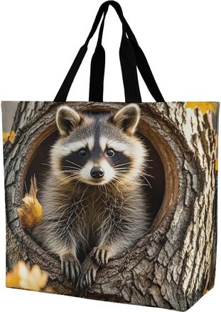 Generic Raccoon In The Fall Tree Hole Tote Bag Foldable Shopper Bag Lightweight Handbags For College Daily Use Beach