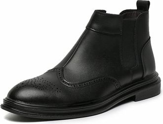 Generic Mens Chelsea Boots Wing Tip Carved Brogue Elastic Bandage PU Slip On Waterproof Anti-slip Wearable Non Slip Dress Work Pull On(6.5 UK)