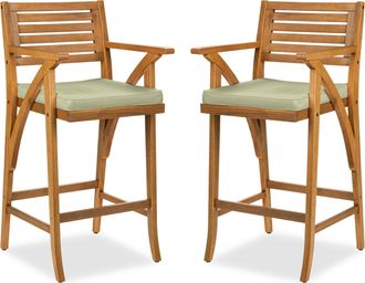 Best Choice Products Set of 2 Outdoor Acacia Wood Bar Stools Bar Chairs w/ Weather-Resistant Cushions