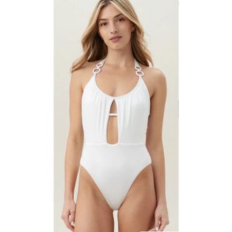 Trina Turk Womens Trina Turk Monaco Swimsuit White Stretch Cutout One-Piece Swim RED832