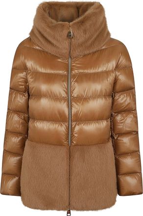 Herno Ultralight Nylon Cape With Goose Down Padding And Faux Fur Trim
