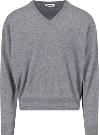 Jil Sander Grey Cashmere V-Neck Sweater