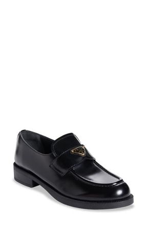 Prada Triangle Logo Patent Leather Loafer in Nero at Nordstrom, Size 8.5Us