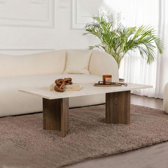 Dmora Mesa De Centro Turate, Rectangular, Tablero Madera Noble, Color Beige, 119x60x40h Cm Marr&oacute;n Nogal