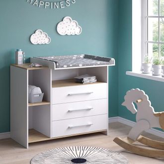 Vicco Fasciatoio Oskar, Rovere bianco/dorato, 113 x 93 cm con 3 cassetti, Vicco