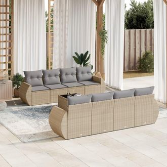 vidaXL Set De Sof&aacute;s De Jard&iacute;n 9 Pzas Con Cojines Rat&aacute;n Sint&eacute;tico Beige Vidaxl