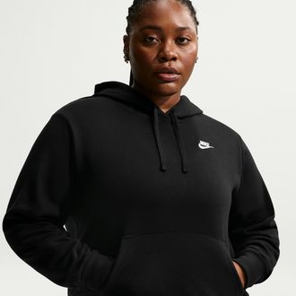 Nike Womens Nike Sportswear Club Fleece Pullover Hoodie (Plus Size) in Black | DV5092-010