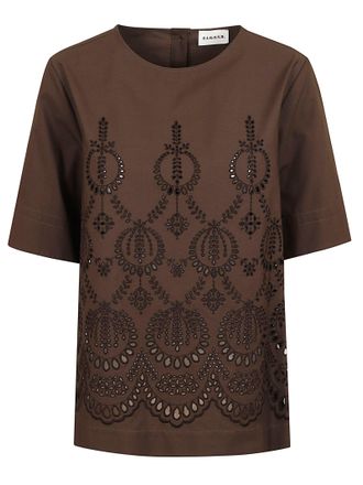 P.A.R.O.S.H. Brown Cotton Poplin Top with Embroidered Detail