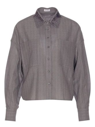 Brunello Cucinelli Blouse met pailletten en krijtstreep - Grijs