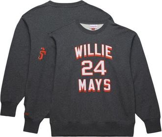 Mitchell & Ness Mens Mitchell & Ness Willie Mays Heather Charcoal San Francisco Giants Legends Collection Vintage Logo Name & Number Fleece Pullover Sweatshirt at