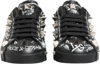 Dolce & Gabbana Black Portofino Stud Embellished Sneakers Mens Shoes (Pre-Owned)