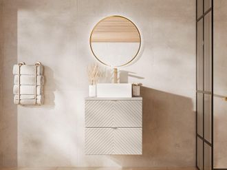 Vente-Unique Mobile bagno sospeso a spina di pesce con lavabo da appoggio quadrato Beige 60 cm - DORIONI