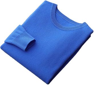 Generic Mens Cashmere Sweater Large Size Loose Crewneck Pullover Wool Knitting Business Casual Sweater Royal Blue L