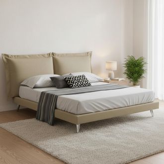Dmora Dmora - Cama Matrimonial Dgiraud, Cama Fija En Tela Con Pies, 100% Made In Italy, Adecuado Para Colch&oacute;n 160x190 Cm, Beige