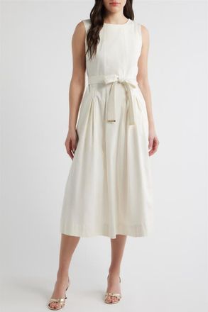 Anne Klein Sleeveless Stretch Cotton Midi Dress in White Dove at Nordstrom, Size 14
