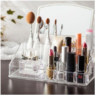 Trade Shop Trade Shop - Organizzatore Porta Cosmetici Specchio Jk 7024 16 Comparti Organizer Trasparente