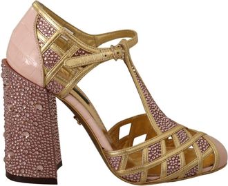 Dolce & Gabbana Kristallen Leren Pumps in Rosgoud - Dames - Pumps - Geel - 35 EU - Leer - Schoenen