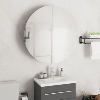 vidaXL Armario De Ba&ntilde;o Con Espejo Redondo Y Led Negro 54x54x17,5 Cm Vidaxl