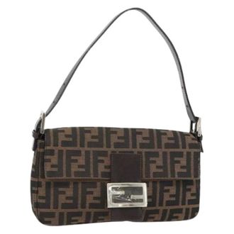 Fendi Pre-owned Shoulder Bags, female, Brown, Size: ONE SIZE Pre-owned Zucca Canvas Shoulder Bag