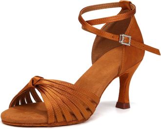 Generic Womens Latin Dance Shoes Womens Latin Dance Shoes Satin Open Toe Heels Ballroom Salsa Bachata Tango Practice Party Performance Dancing Black 5 UK Comf