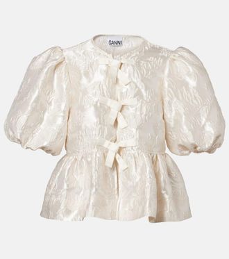 Ganni Peplum satin jacquard blouse