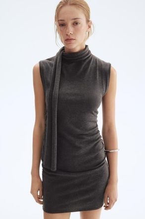 H&M Scarf-collar Dress in Dark Gray Melange at Nordstrom, Size Xx-Large