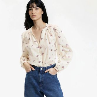 La Redoute Collections Blouse met V-hals, lange mouwen en bloemenprint
