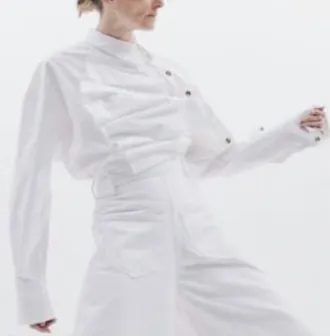 A.W.A.K.E. Voluminous Bib-Front Shirt In White