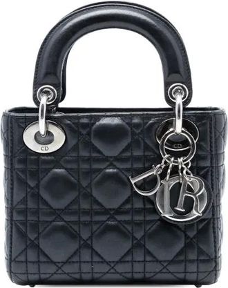 Dior 2015 Mini Iridescent Lambskin Cannage Lady Dior satchel - Nero