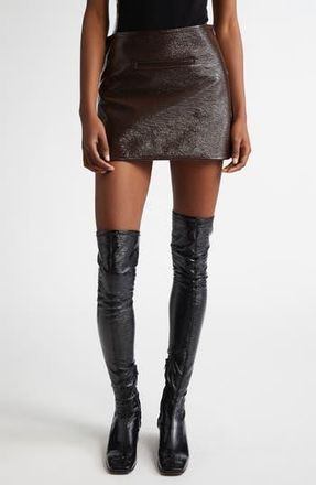Courr&egrave;ges Oblique Vinyl Miniskirt in Chocolate at Nordstrom Rack, Size 6 Us / 38 Eu