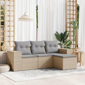 vidaXL Juego De Sof&aacute;s Jard&iacute;n Con Cojines 4 Pzas Rat&aacute;n Sint&eacute;tico Beige Vidaxl