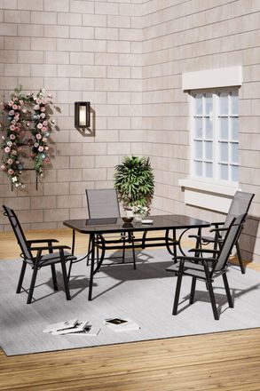 Living and Home 4-Seater Outdoor Garden Dining Table Set in Black