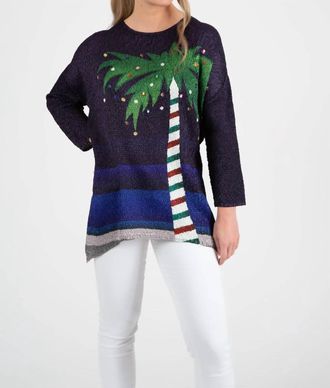 Berek Holiday Palms Long Sleeve Tunic In Multi Green Navy