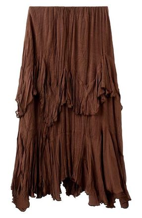 Mango Ruffled Chiffon Maxi Skirt in Brown at Nordstrom, Size Medium
