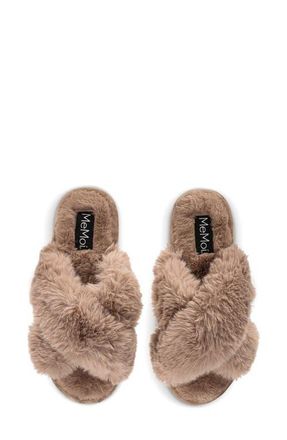 MeMoi Beverly Faux Fur Memory Foam Slipper in Taupe at Nordstrom, Size Medium