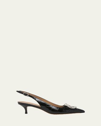 Ferragamo 40mm Sara Croc-Embossed Leather Slingback Pumps