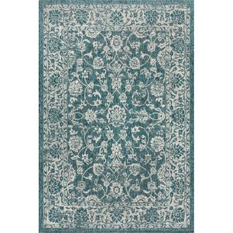 Jonathan Y Designs Tela Bohemian Textured Weave Floral Indoor/Outdoor Area Rug in Teal/gray at Nordstrom, Size 2Ft 0In X 8Ft 0In