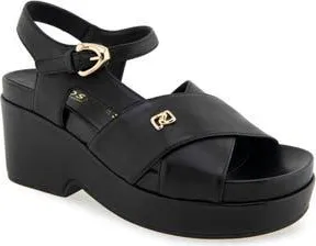 Aerosoles Cora Ankle Strap Platform Sandal in Black Leather at Nordstrom Rack, Size 6.5