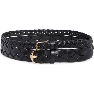 Nordstrom Double Braid Leather Belt in Black at Nordstrom, Size X-Small