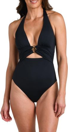 La Blanca Island Goddess Plunge One-Piece Swimsuit in Black at Nordstrom, Size 12