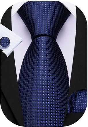 Barry.Wang Mens Royal Blue Tie 63 Plaid Extra Long Necktie Silk Pocket Square Cufflinks Set Wedding Formal