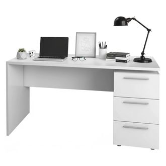 Dmora Escritorio Dbuttar, Escritorio De Oficina Moderno, Mesa De Estudio Con Cajonera De 2 Cajones Y 1 Puerta, 138x60h74 Cm, Blanco - Dmora