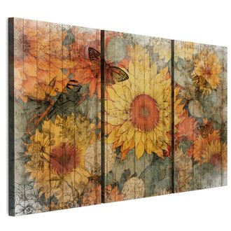 OEM Cuadro Sobre Lienzo Italiano De 90 X 60 Cm, Tr&iacute;ptico - Estilo Vintage - Naturaleza Cuadro Sobre Lienzo Italiano De 120 X 80 Cm, Tr&iacute;ptico - Estilo Vint