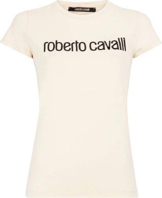 Roberto Cavalli Embroidered Logo Short Sleeve T-Shirt, Brand Size 40 ( US Size 6 )