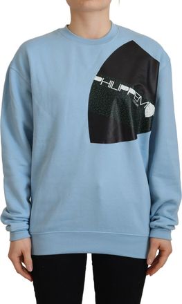 Philippe Model Womens Crew Neck Sweatshirt Graphic Print - Light Blue Cotton - Size EU 40 (Womens)