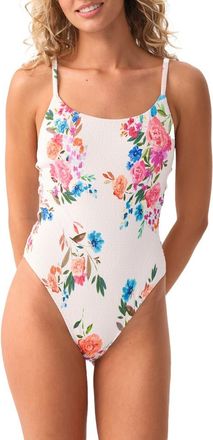 PQ Swim Smocked Elodie One-Piece Swimsuit in Florencia at Nordstrom, Size Medium