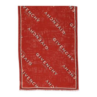 Givenchy Winter Scarves, female, Red, ONE SIZE, Shadow Red Silk Wool Fringed Scarf