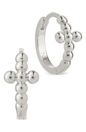 Sterling Forever Patrycja Beaded Cross Hoop Earrings in Silver at Nordstrom Rack