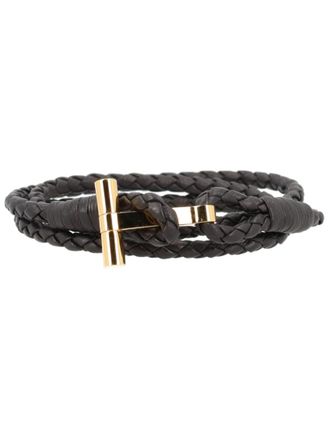 Tom Ford Dark Brown Braided Leather Bracelet
